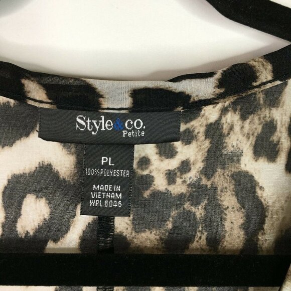 Style & Co. 3/4  Sleeve Blouse Animal Print Brown Black Beige ~ Size PL - Picture 2 of 6